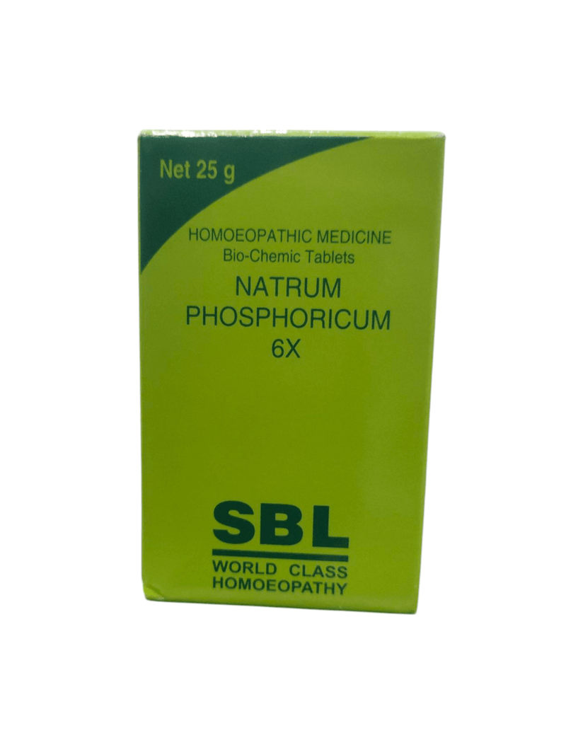 SBL Natrum Phosphoricum 6x Biochemic Tablets 25g for balancing acid levels in the body.