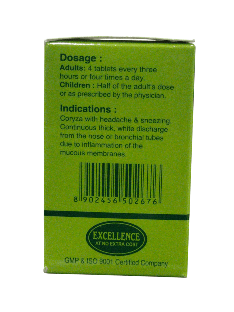 Dosage and indications for SBL Bio-combination No. 5 Homeopathic medicine for coryza and nasal congestion.