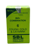SBL Bio-Combination 6 Cough, Cold & Catarrh Homeopathic Medicine 25g box packaging