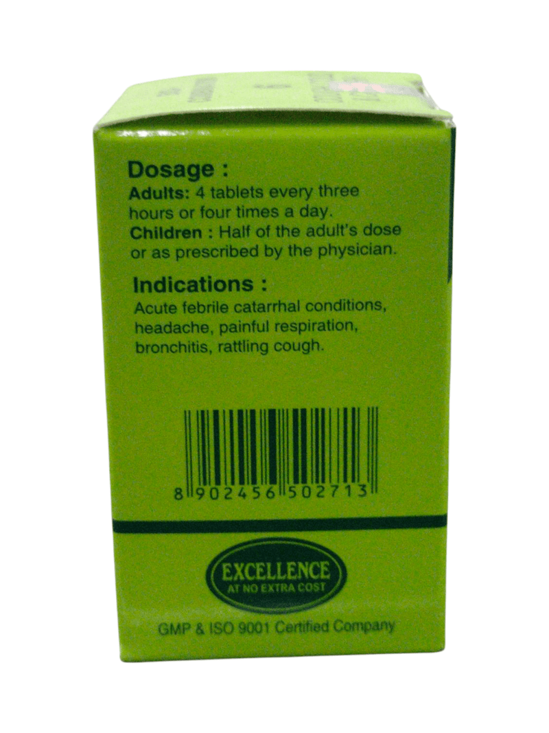 Side view of SBL Bio-Combination 6 packaging showing dosage information and indications for cough and cold treatment.