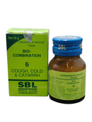 SBL Bio-Combination No. 6 homeopathic medicine for cough, cold, and catarrh in 25g bottle.