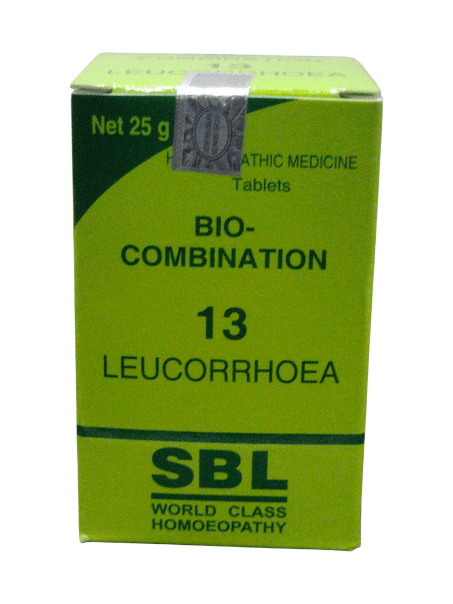 SBL Bio-Combination 13 homeopathic medicine for leucorrhoea, 25g tablets for effective treatment.