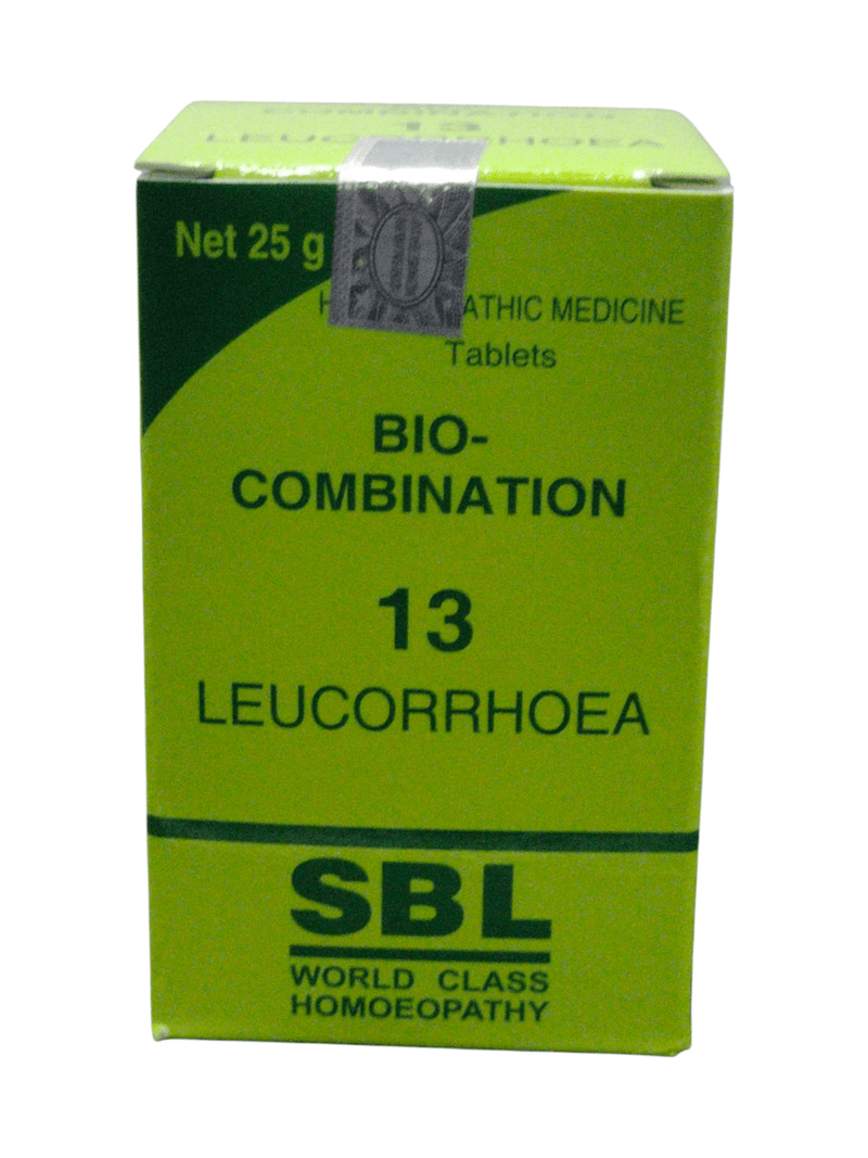 SBL Bio-Combination 13 homeopathic medicine for leucorrhoea, 25g tablets for effective treatment.