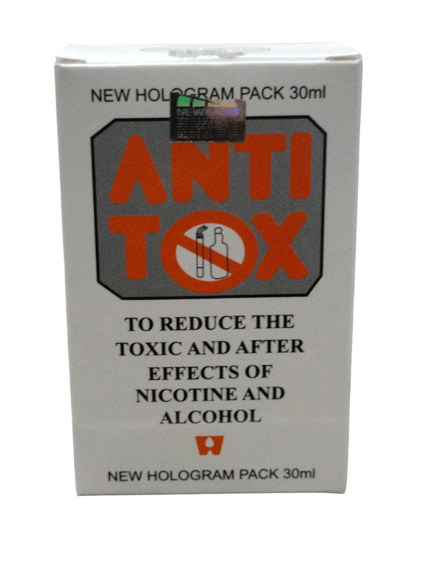 NEW HOLOGRAM PACK 30ml ANTI TOX to reduce nicotine and alcohol after-effects, promoting detoxification and cravings relief.