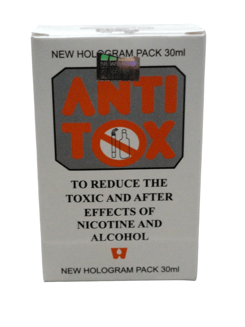NEW HOLOGRAM PACK 30ml ANTI TOX to reduce nicotine and alcohol after-effects, promoting detoxification and cravings relief.