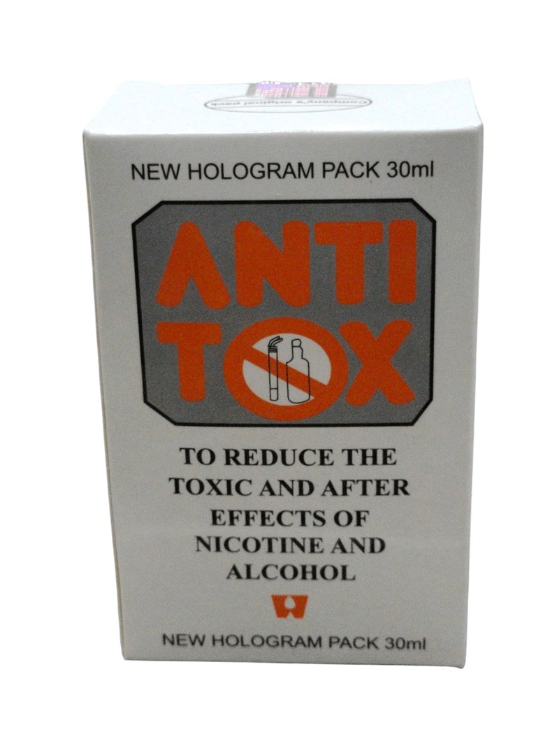 NEW HOLOGRAM PACK 30ml ANTI TOX to reduce nicotine and alcohol after-effects, homeopathic remedy.