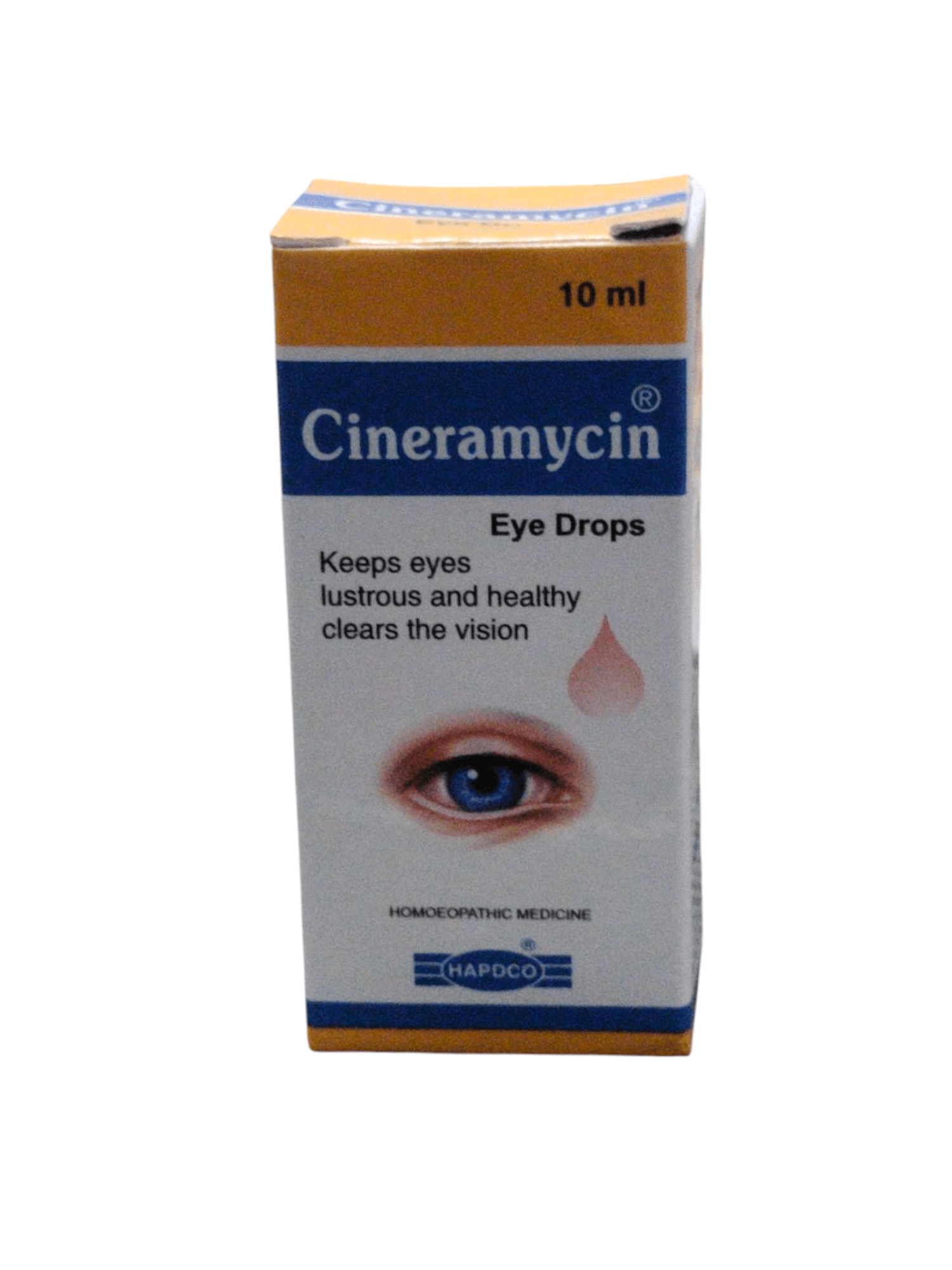HAPDCO Cineramycin Eye Drops 10ML packaging for soothing eye relief and moisture.