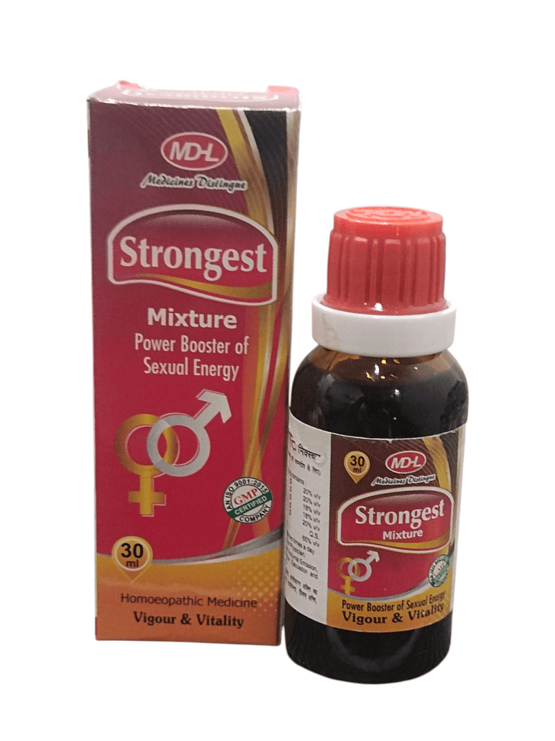 MD-L Strongest Mixture 30ml homeopathic tonic for sexual energy and vitality, packaged with bold branding.