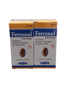 Ferronol Ear Drops pack of 2, 10ml each for earache, inflammation, and hypersensitivity, homeopathic medicine.