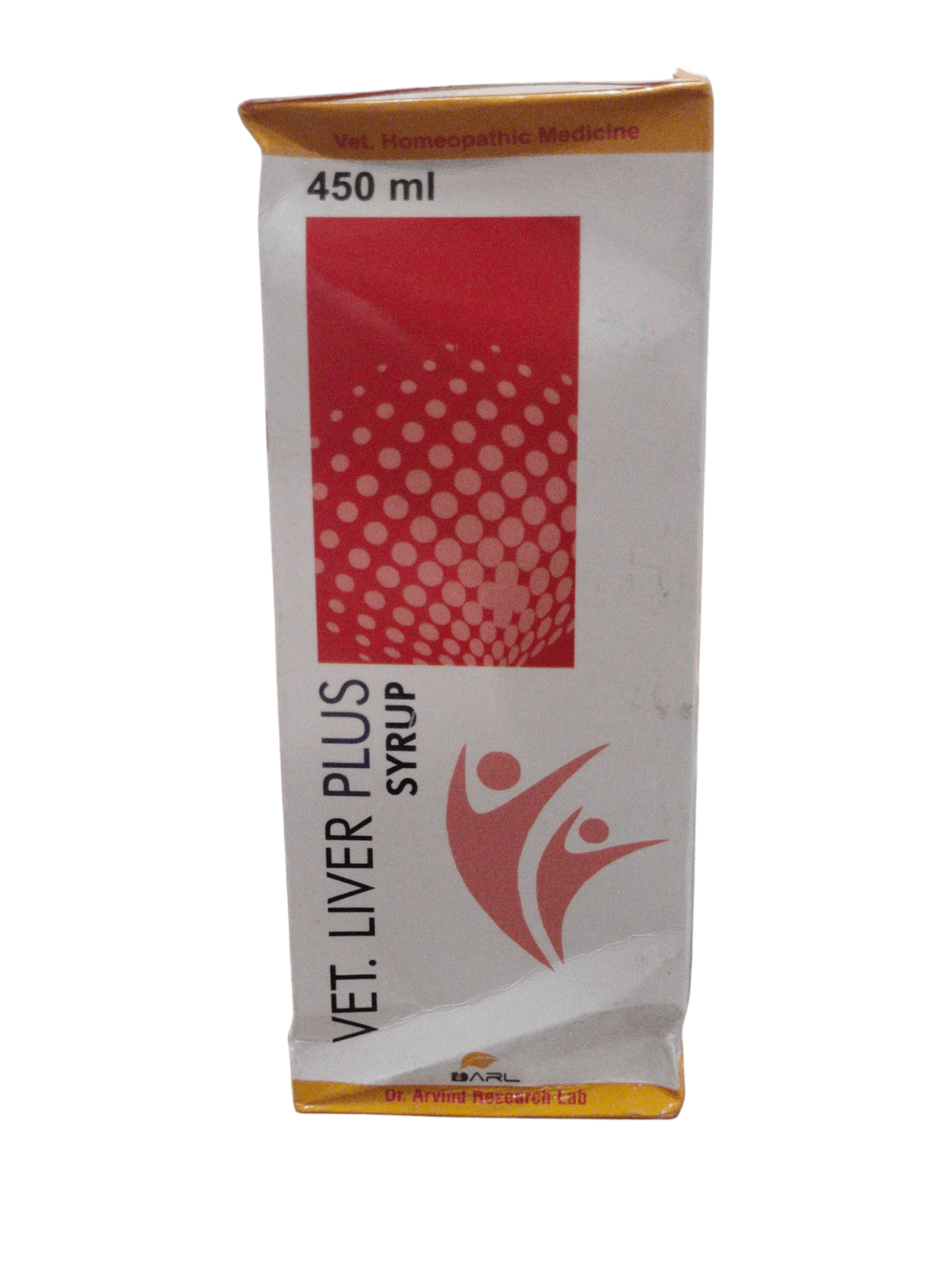VET LIVER PLUS SYRUP 450ml packaging for animal liver support by ADRL PHARMA