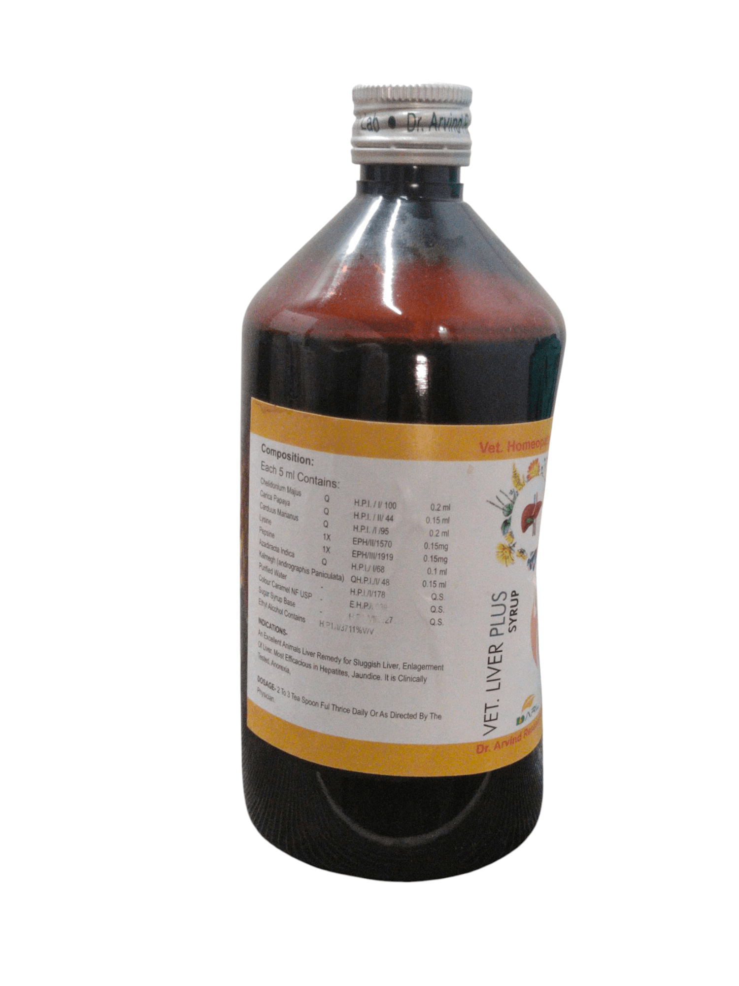 Vet Liver Plus Syrup 450ml bottle from ADRL Pharma for animal liver support.