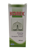 Kent Korex Cough Syrup 100ML packaging featuring lung illustration and slogan for cough relief.