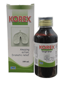 Kent Korex Cough Syrup 100ML bottle and box for managing cough and congestion, featuring amazing action and dramatic relief.