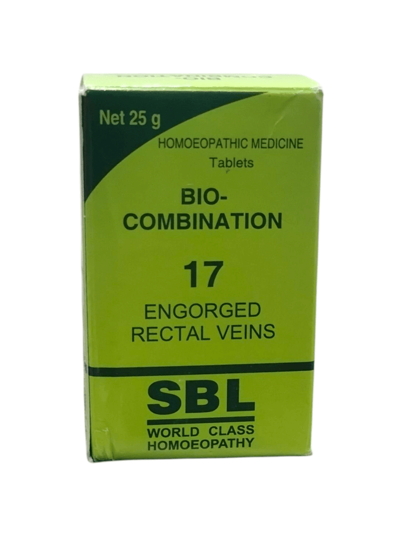 SBL Bio-Combination 17 homeopathic tablets for engorged rectal veins, 25g packaging.