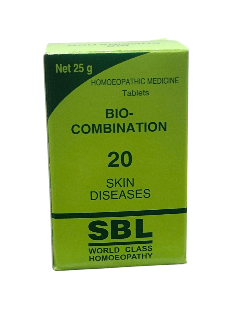 SBL Bio-Combination No. 20 homeopathic tablets for skin diseases, 25g packaging.