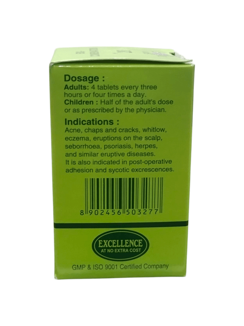 Back of SBL Bio-Combination No. 20 box showing dosage and indications for skin diseases treatment.