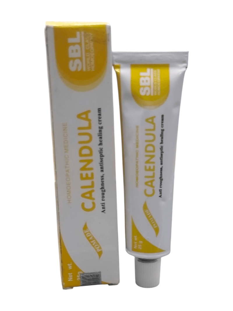 SBL Calendula Ointment 25g tube and box, homeopathic antiseptic healing cream.