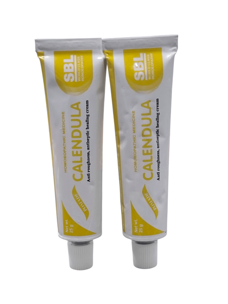 SBL Calendula Ointment tubes, homeopathic healing cream, antiseptic and anti-inflammatory, pack of 2, 25g each.