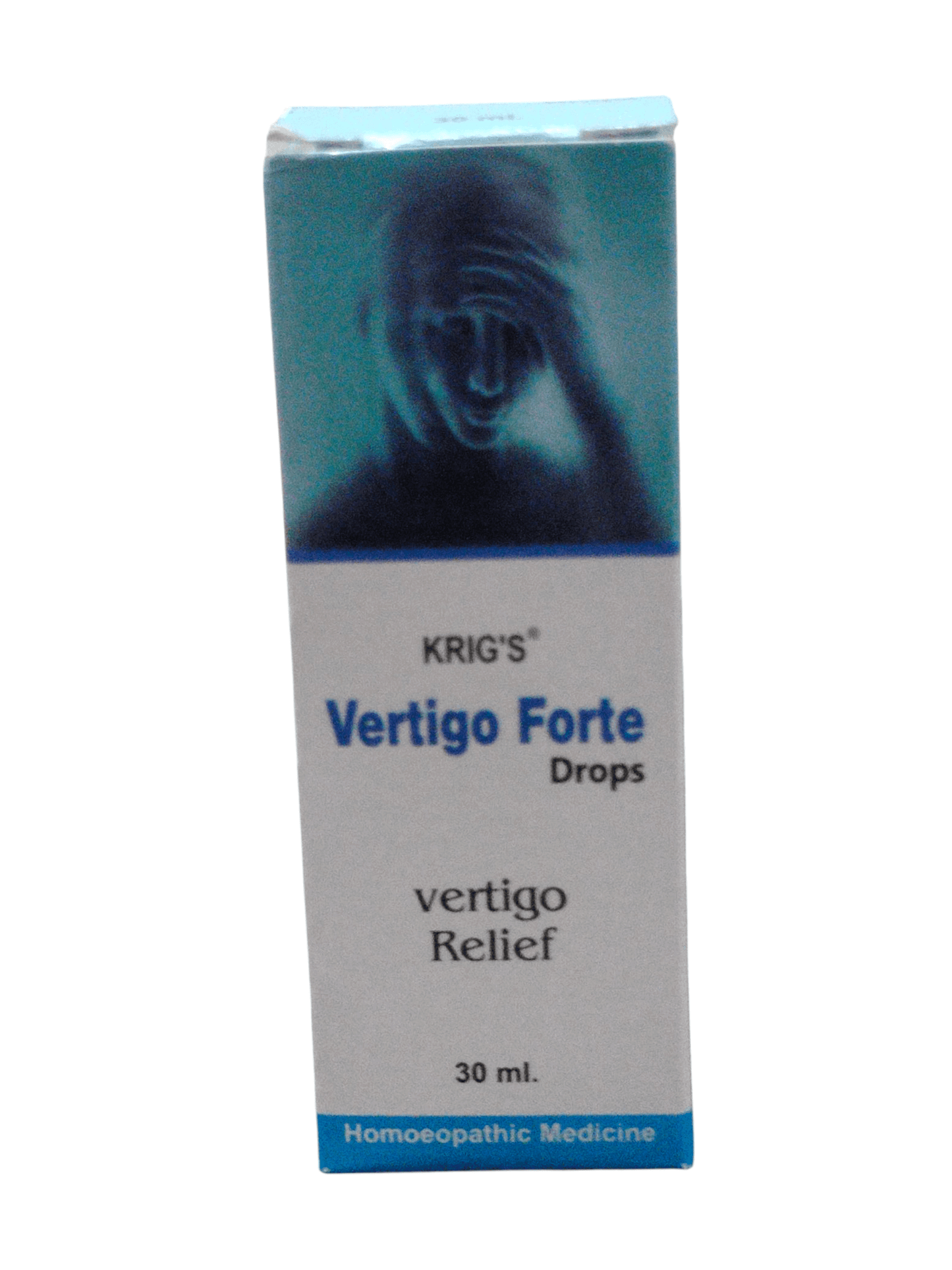 KRIG'S Vertigo Forte Drops 30ml homeopathic medicine for vertigo relief, featuring a design depicting balance issues.