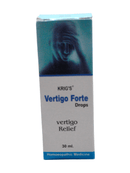 KRIG'S Vertigo Forte Drops 30ml homeopathic medicine for vertigo relief, featuring a design depicting balance issues.
