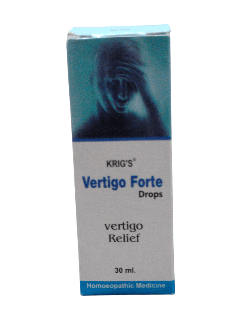KRIG'S Vertigo Forte Drops 30ml homeopathic medicine for vertigo relief, featuring a design depicting balance issues.