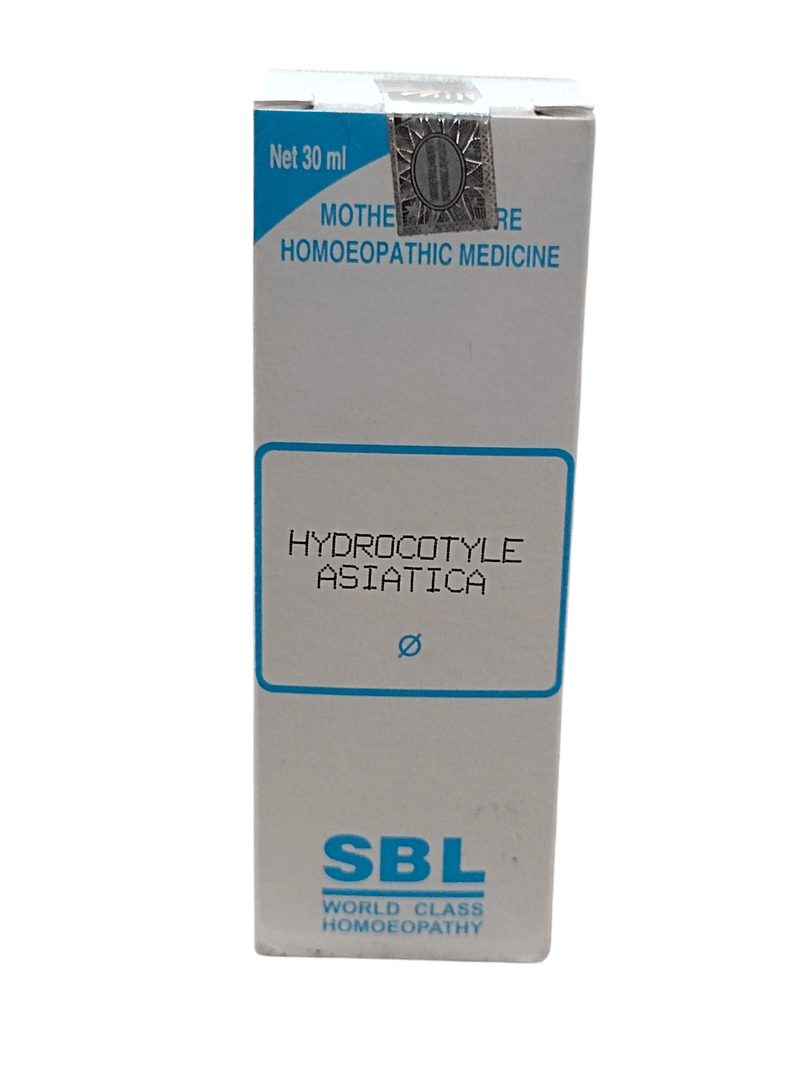 SBL Hydrocotyle Asiatica Q 30ml homeopathic medicine packaging for skin diseases.