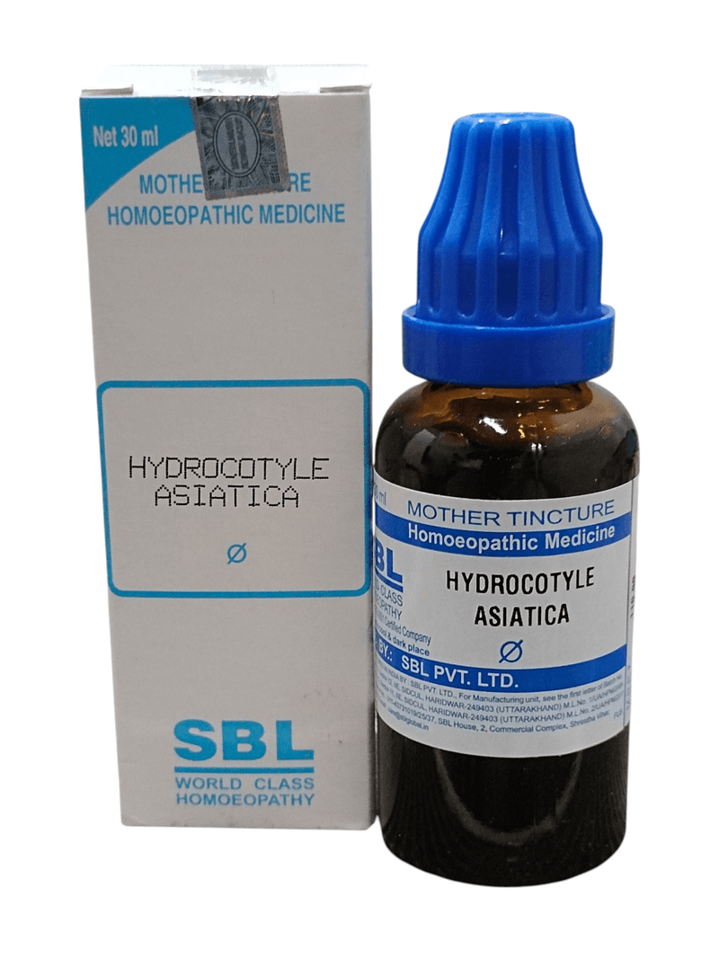 SBL Hydrocotyle Asiatica Q homeopathic dilution 30ml bottle and packaging for skin diseases.