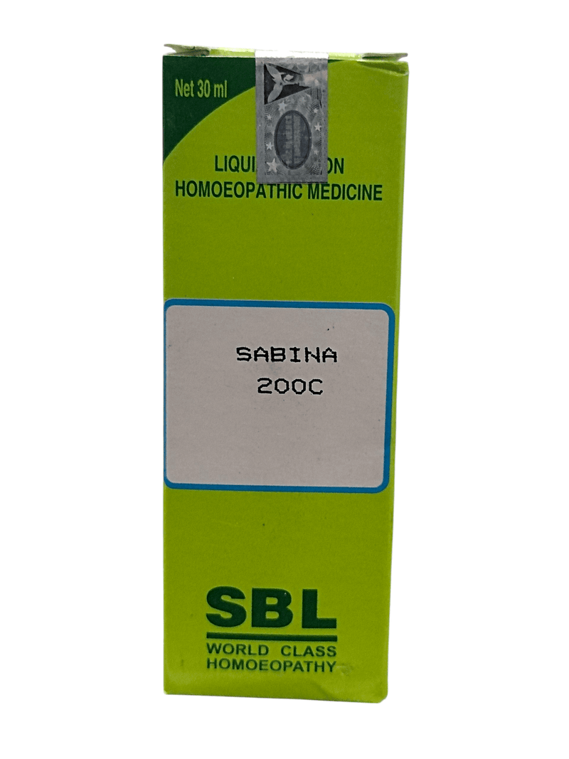 SBL Sabina 200C homeopathic dilution 30ml packaging for menstrual health support.