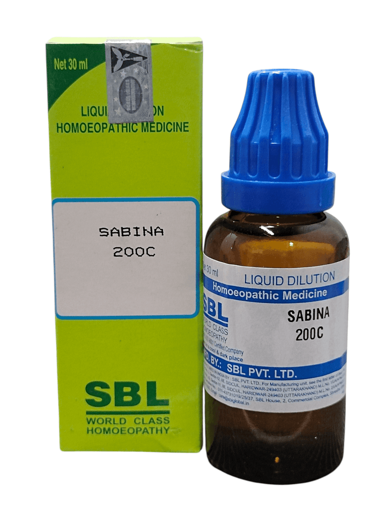 SBL Sabina 200C homeopathic dilution 30ml bottle for menstrual and reproductive health.