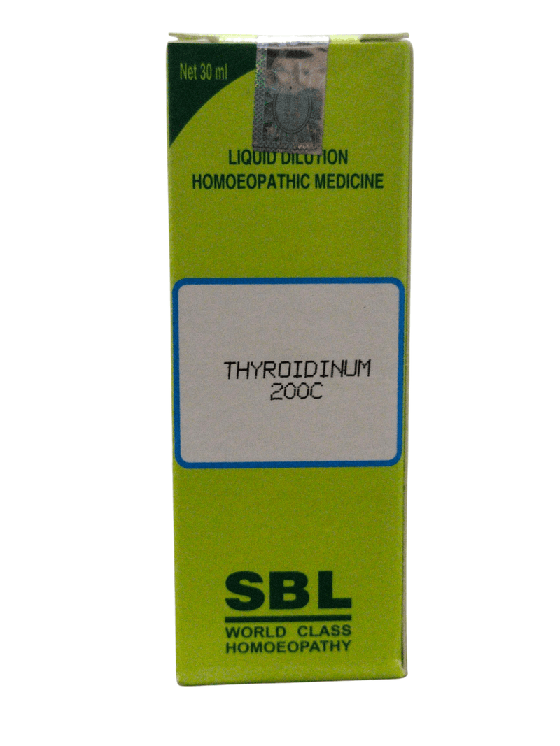 SBL Thyroidinum 200C homeopathic dilution 30ml, promoting thyroid gland health and metabolic support.