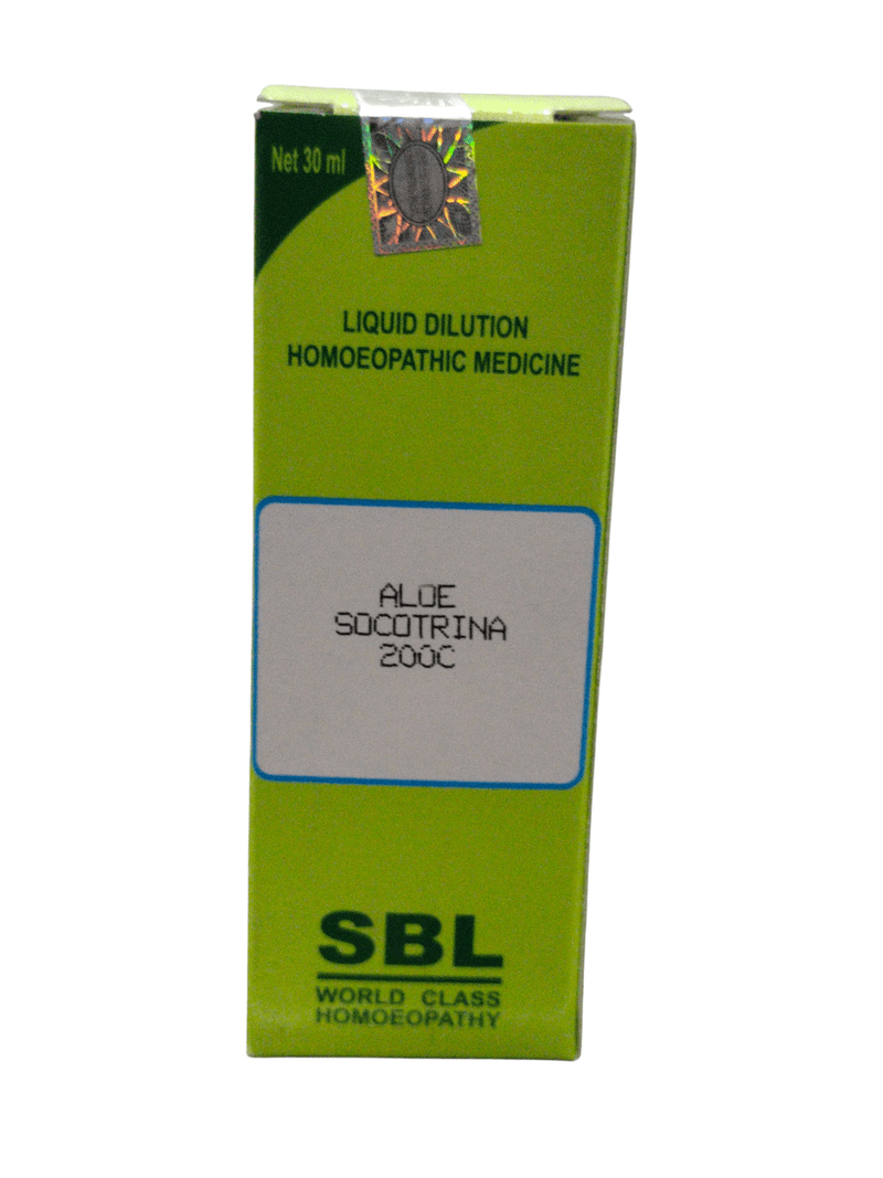 SBL Aloe Socotrina 200C homeopathic dilution 30ml packaging for digestive health.