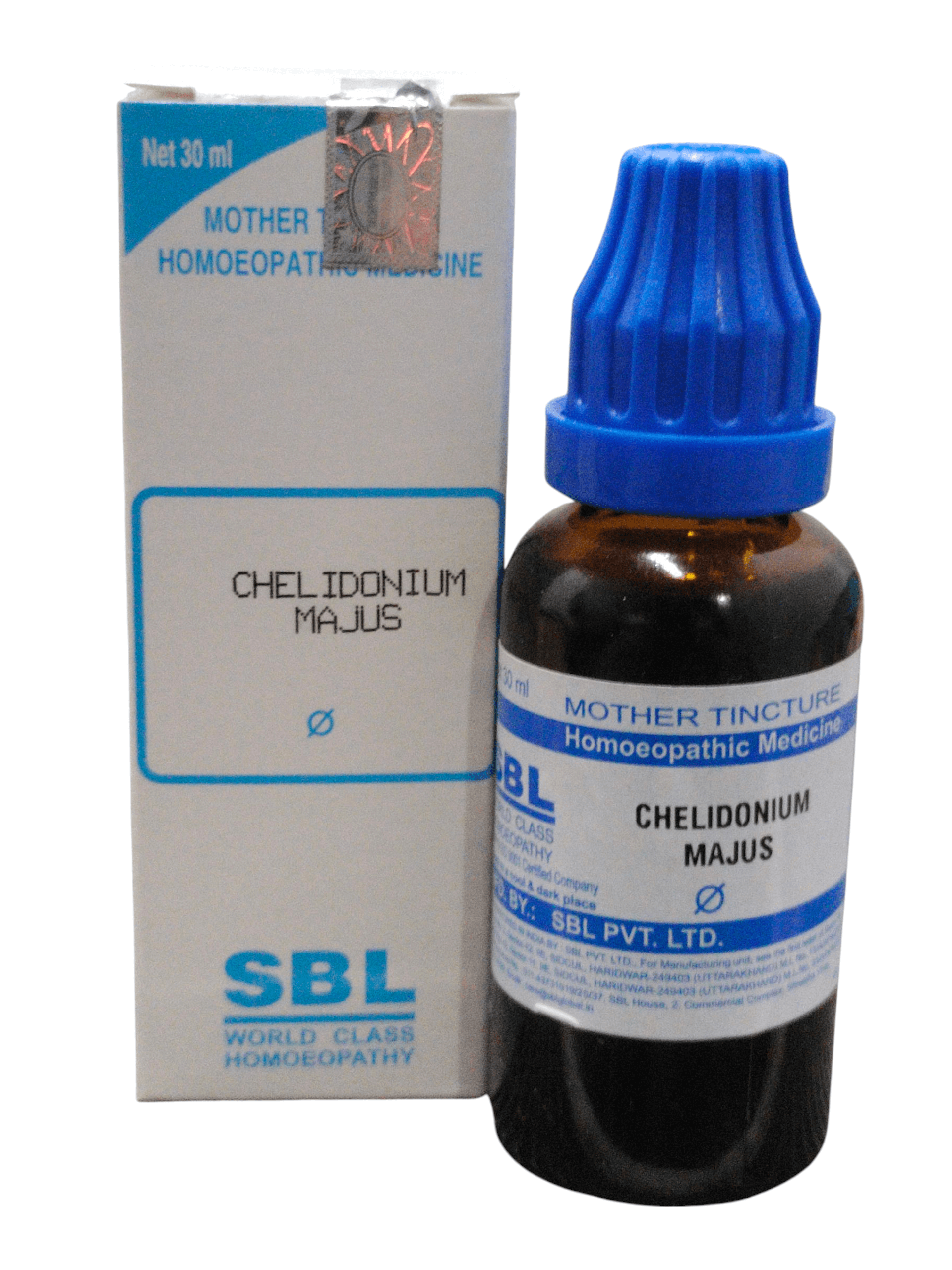 SBL Chelidonium Majus Q homeopathic mother tincture 30ml bottle and packaging for liver health.