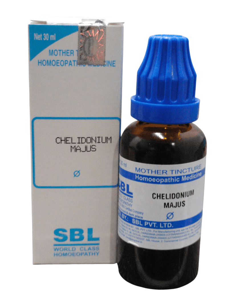 SBL Chelidonium Majus Q homeopathic mother tincture 30ml bottle and packaging for liver health.