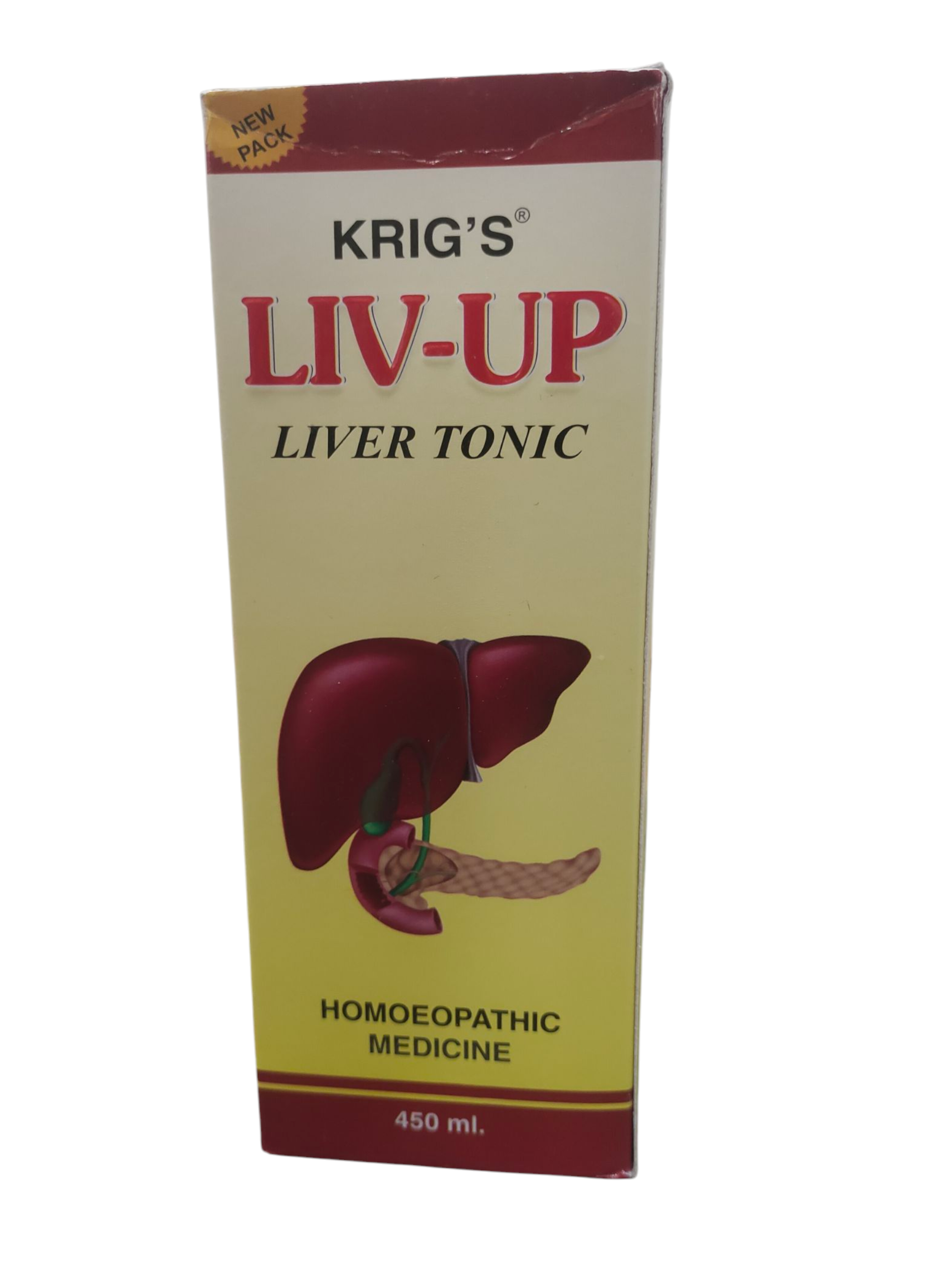 Krig's Liv-Up Liver Tonic packaging with a liver illustration on a white background