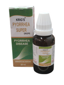 KRIG'S Pyorrhea Super Drops 30ml homeopathic medicine for gum and dental care relief, packaged with bottle and box.
