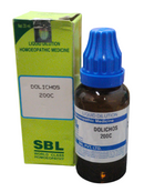 SBL Dolichos 200C homeopathic dilution 30ml bottle for skin itching and liver disorders.