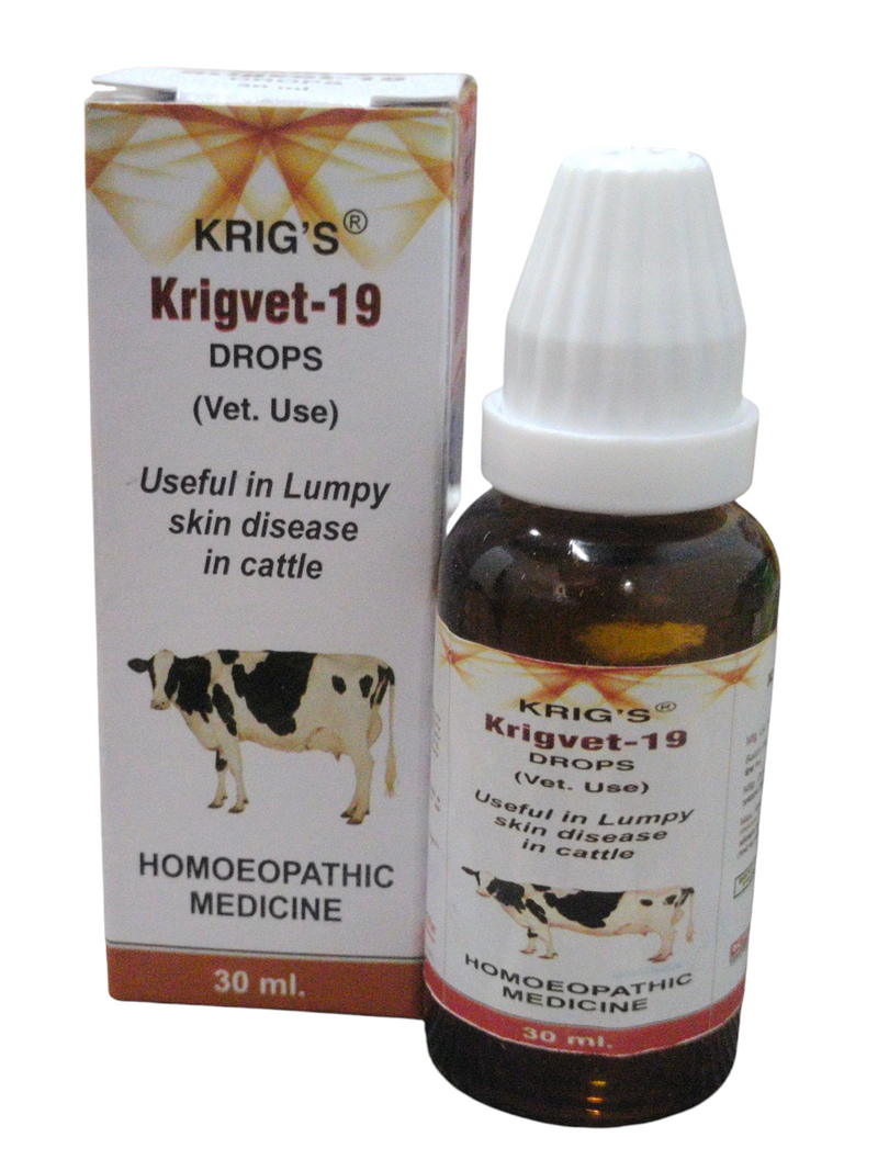 KRIG'S KRIGVET-19 DROPS (VET USE) USEFUL IN LUMPY SKIN DISEASE IN CATTLE HOMEOPATHIC MEDICINE 30ML