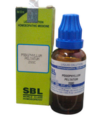 SBL Podophyllum Peltatum 200C homeopathic dilution 30ml bottle and packaging.