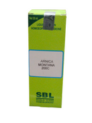 SBL Arnica Montana 200C homeopathic medicine 30ml packaging for muscle pain and injury relief.