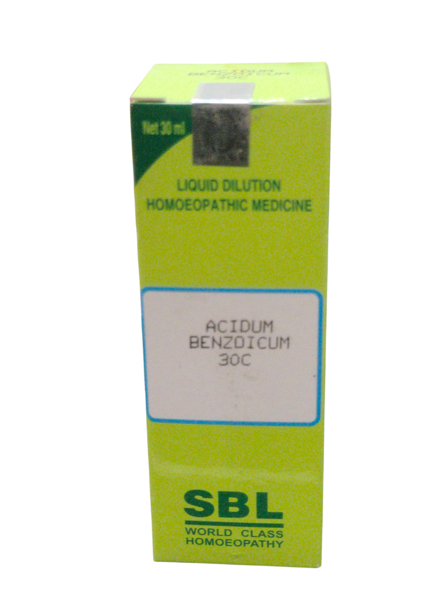 SBL Acidum Benzoicum 200C homeopathic dilution 30ml packaging for joint and urinary health.