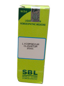SBL Lycopodium Clavatum 200C homeopathic medicine packaging, 30ml liquid dilution for digestive health.