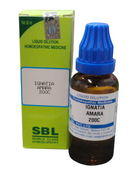 SBL Ignatia Amara 200C homeopathic dilution 30ml bottle for emotional disturbances and digestive issues.