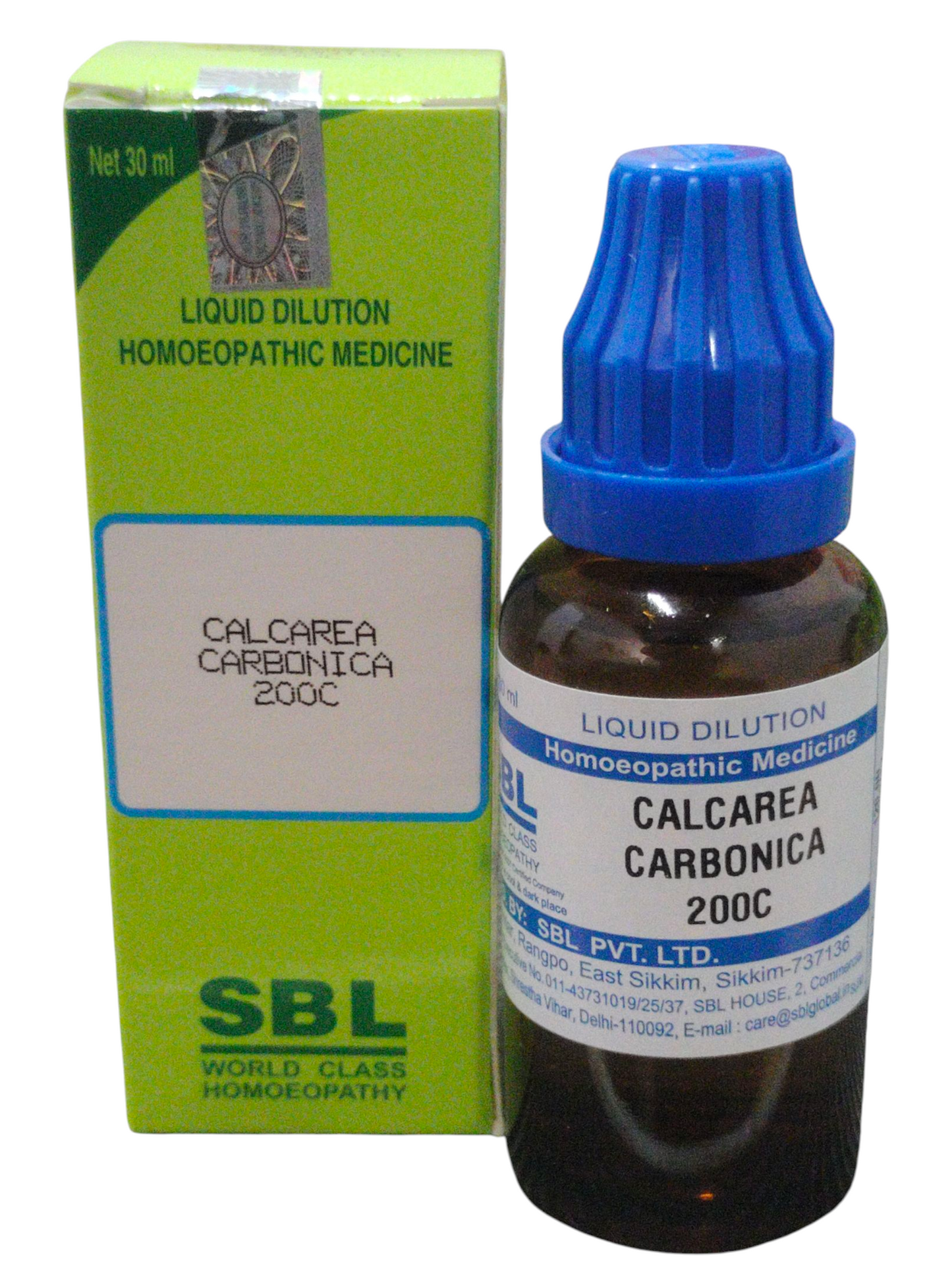 SBL Calcarea Carbonica 200C homeopathic dilution 30ml bottle for chronic ailments and digestive troubles.