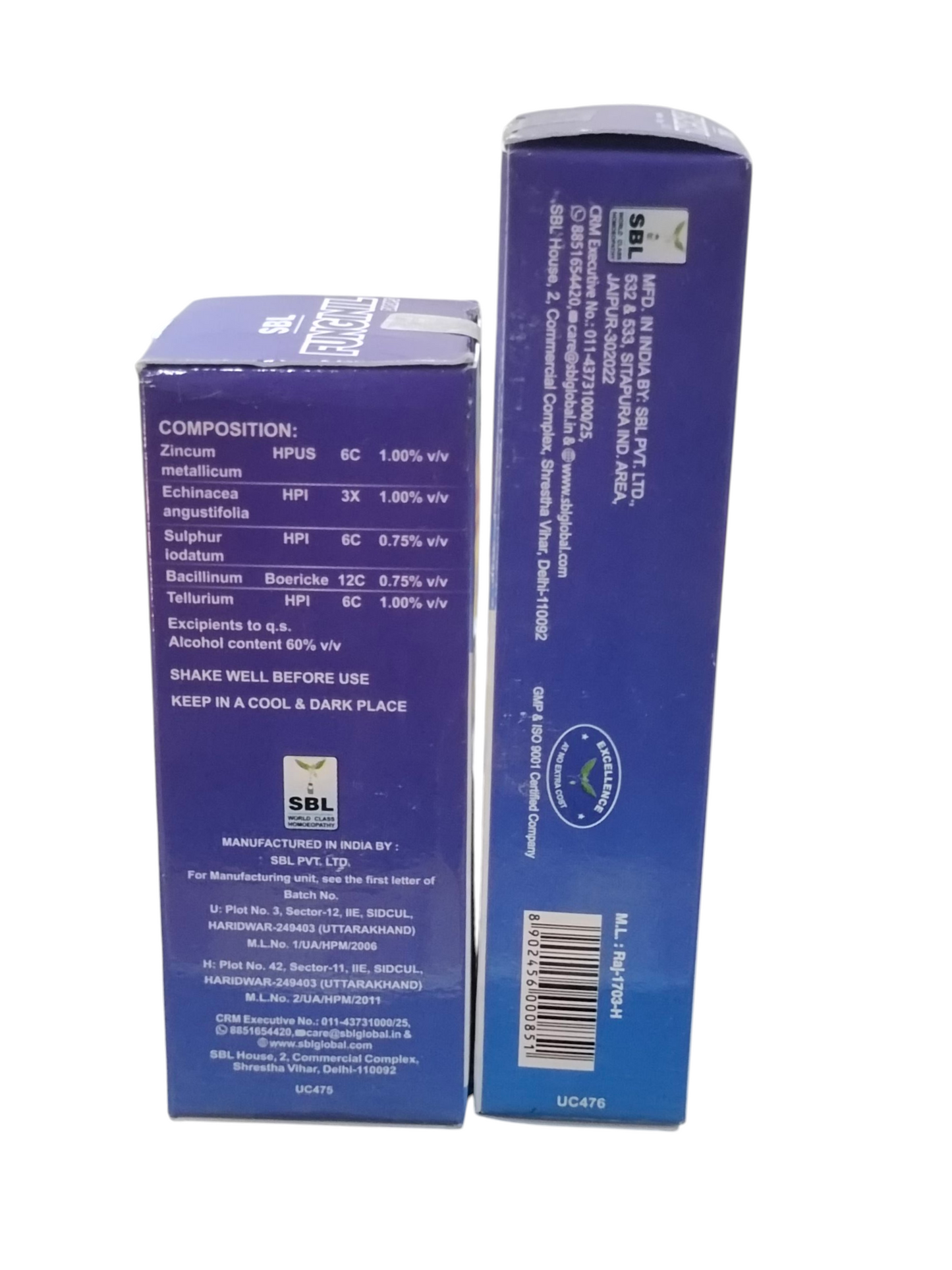Blue box with text and a barcode on a white background