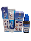 SBL Funginil anti-fungal products including cream, drops, and box on a white background