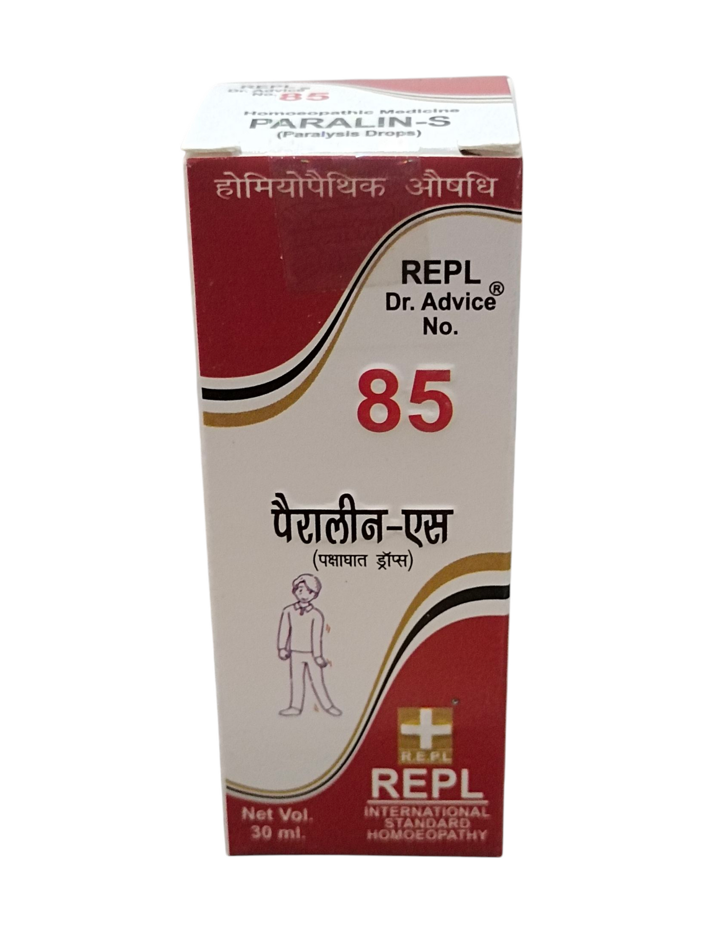 Paraline-S bottle packaging with red and white design on a white background