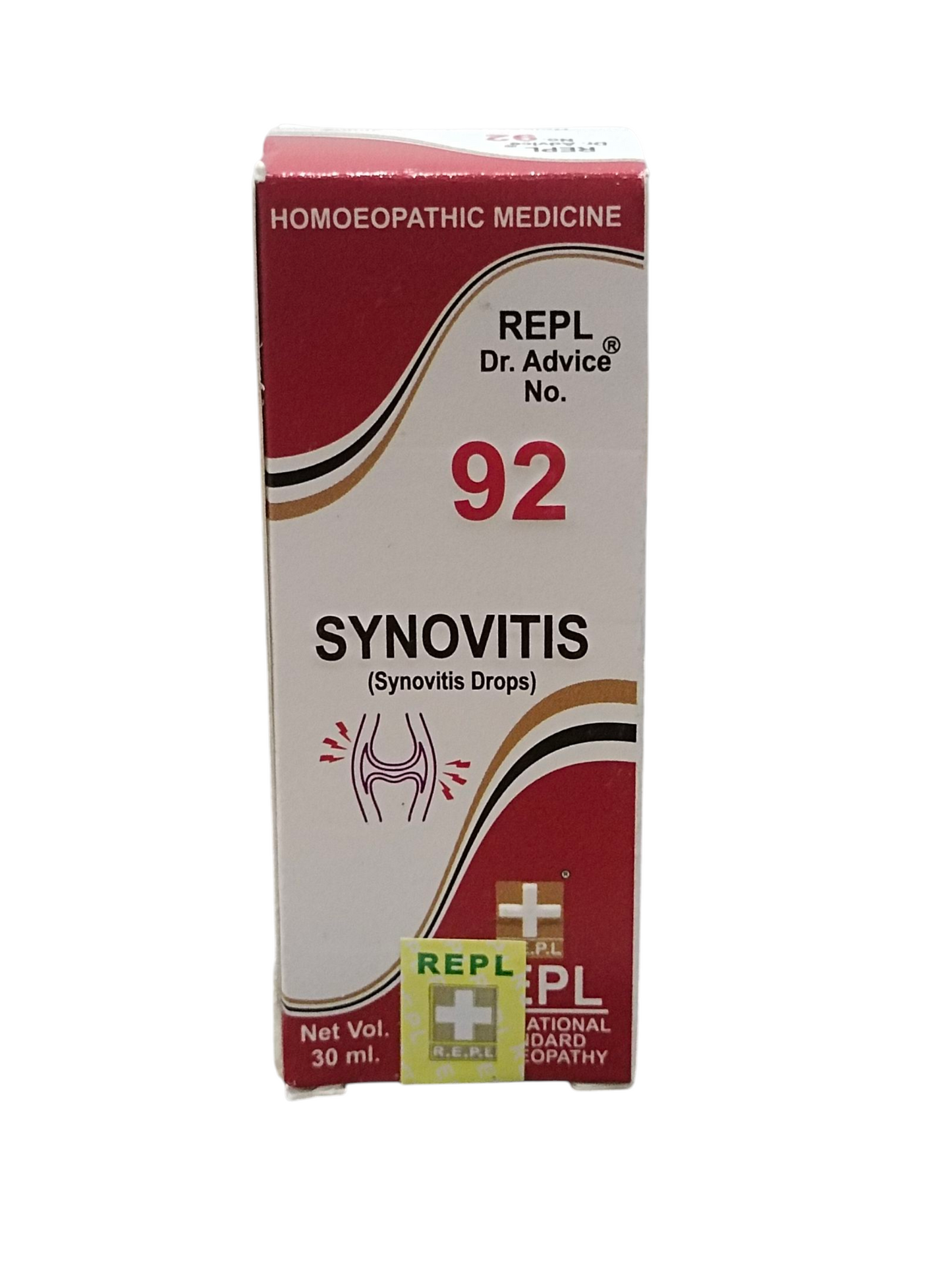 Box of Synovitis drops with REPL branding on a white background