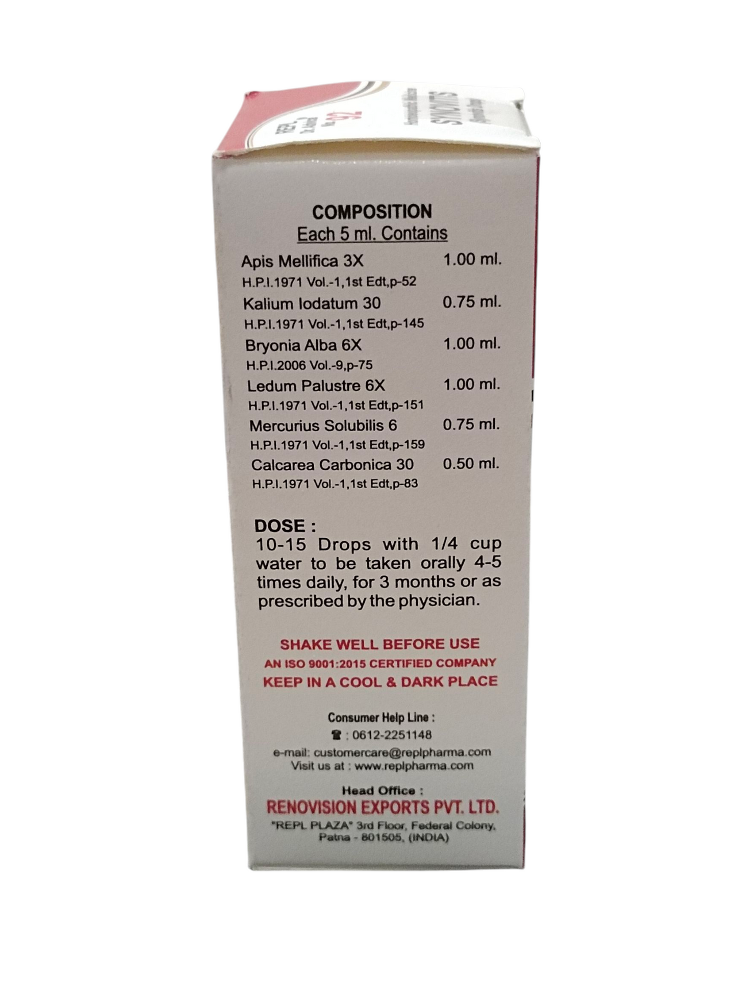Medication box with detailed composition and usage instructions on a white background