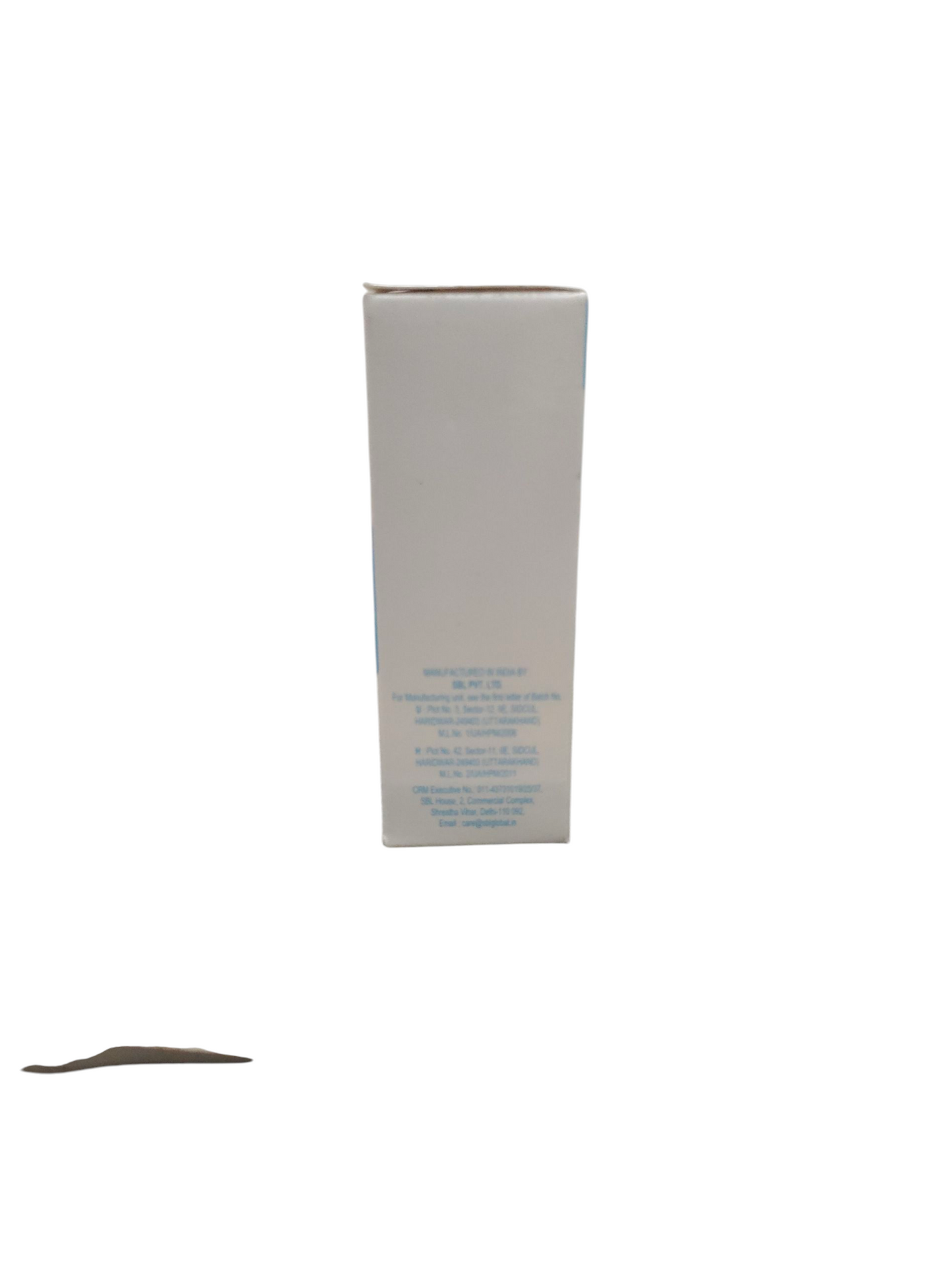 White rectangular box with text on a white background