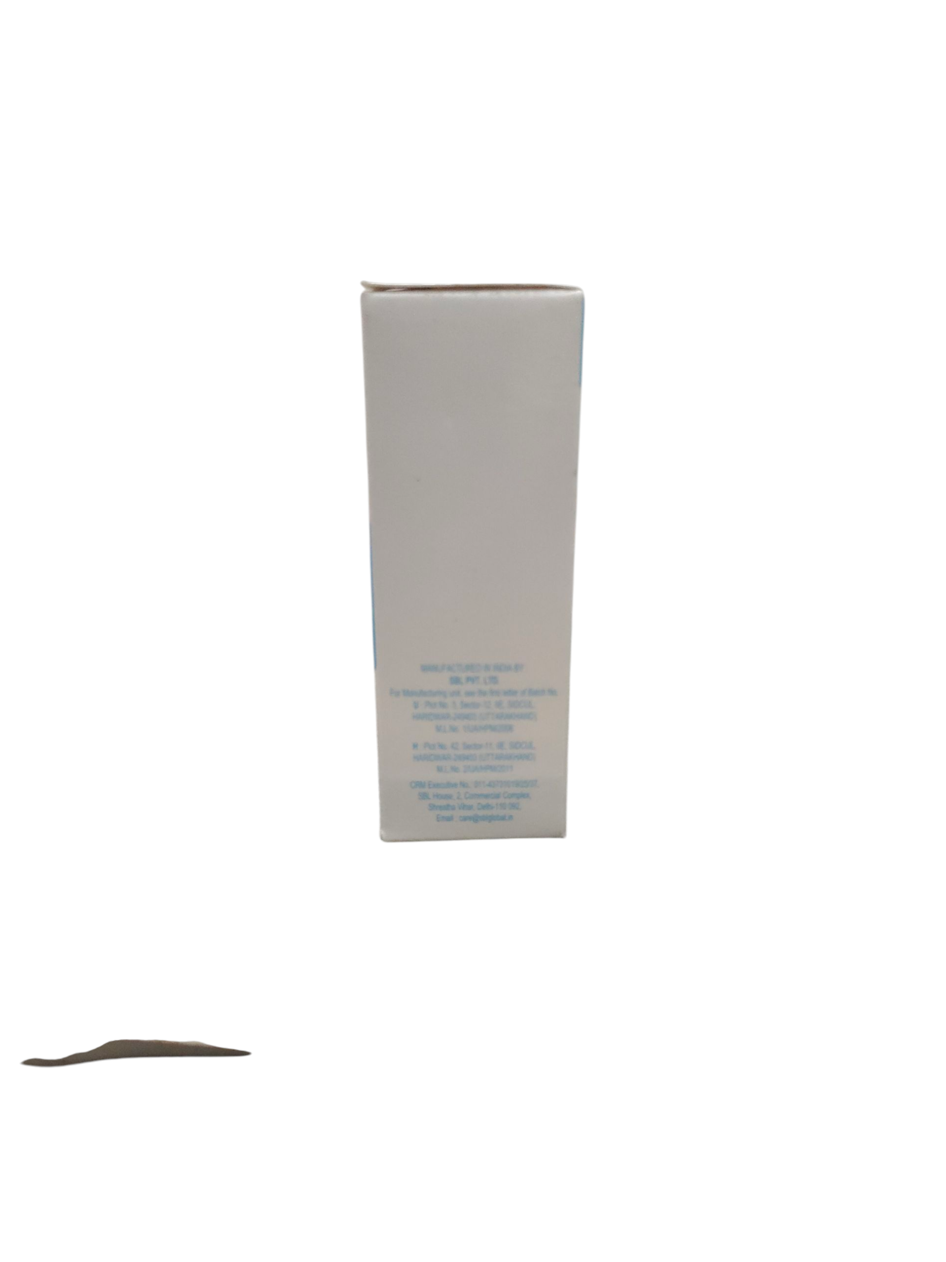 White rectangular box with text on a white background